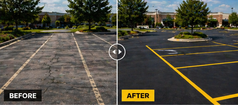 Before and after parking lot striping